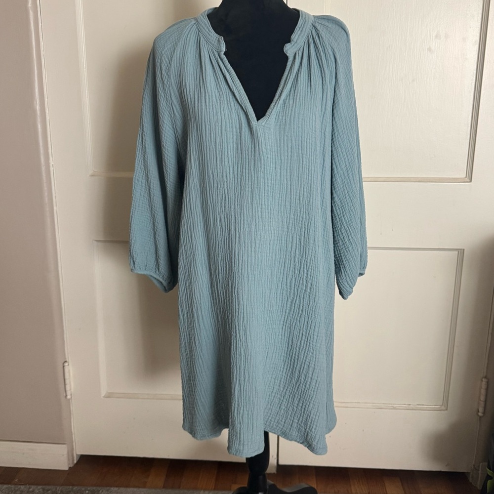 Nation Ltd Ladies Nala Dress Casual Lightweight Cotton V Neck 3/4 sleeves Blue S